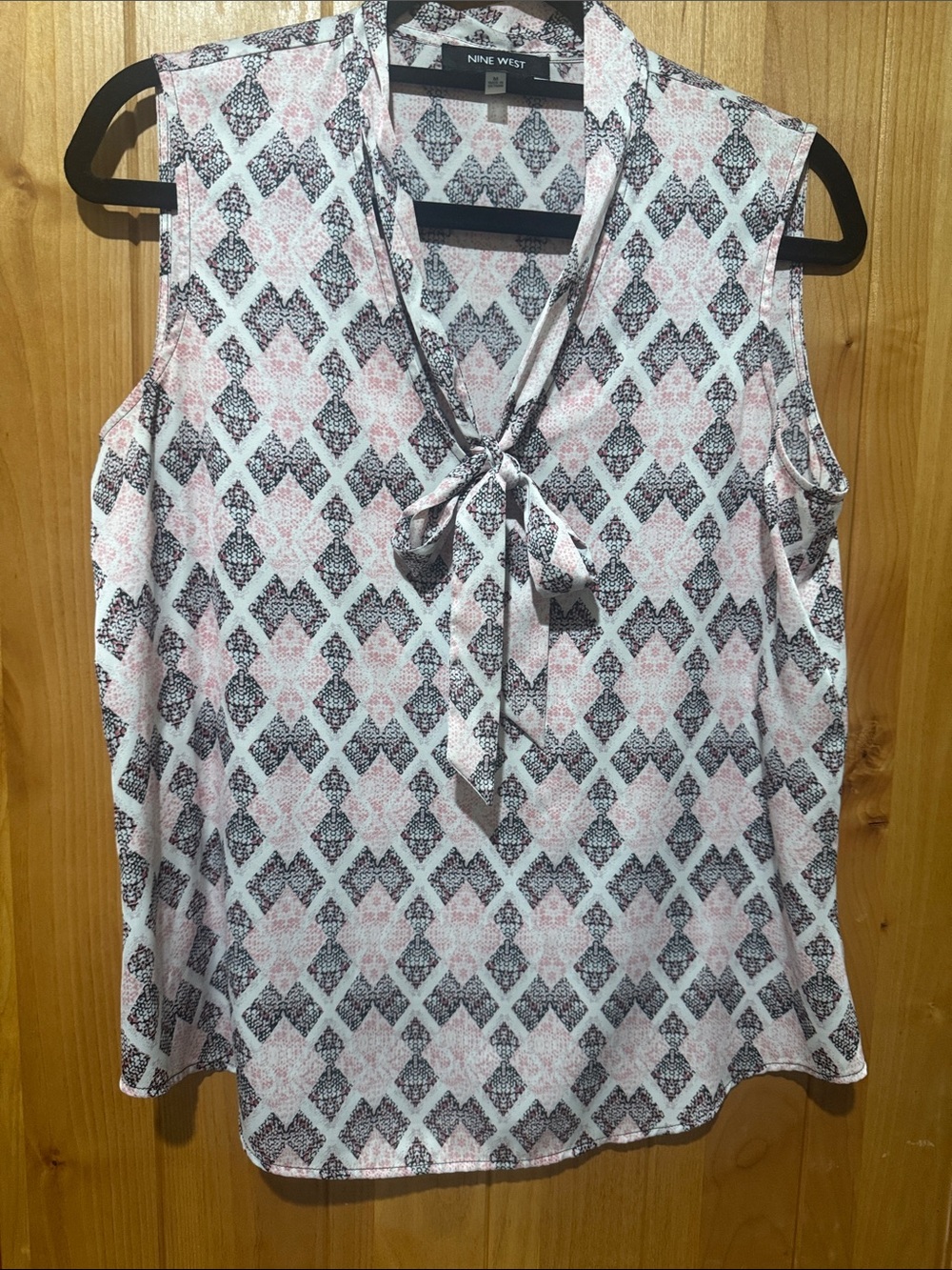 Nine West Pink & Black Tie-Neck Sleeveless Blouse
